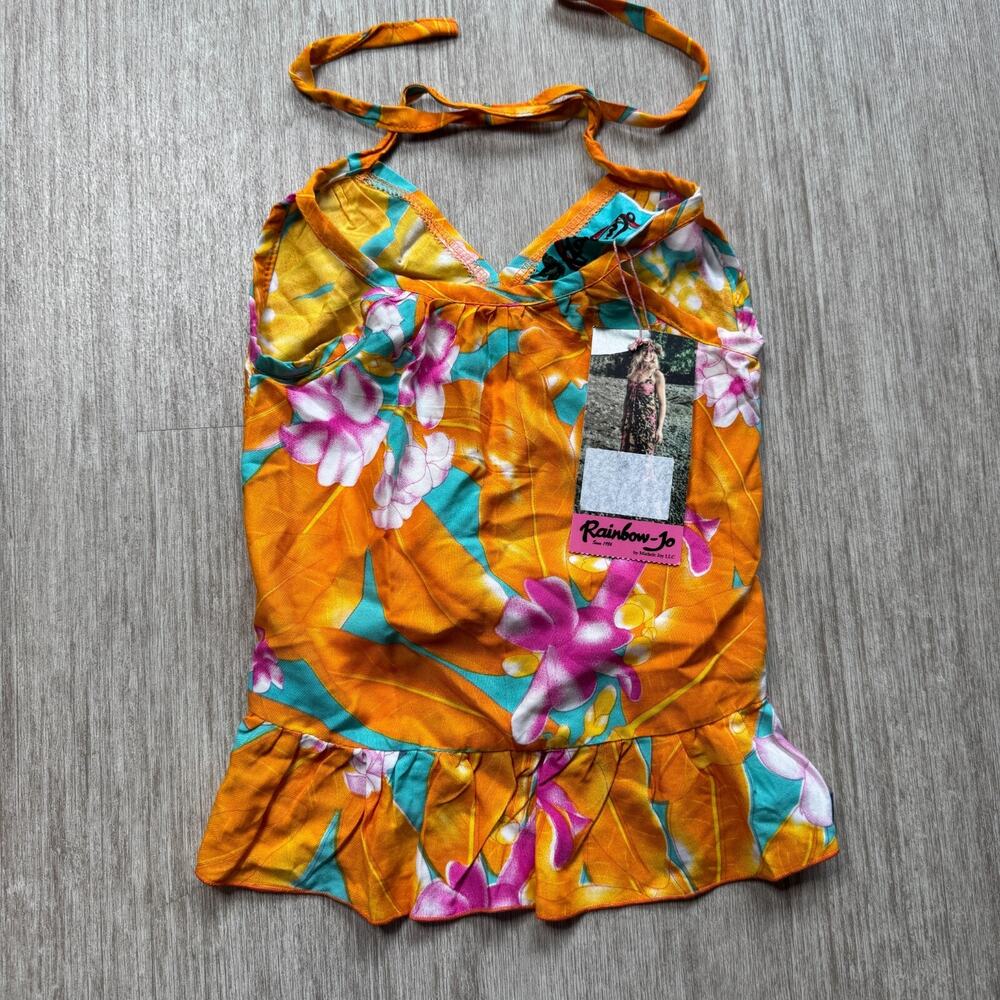 VTG Rainbow Jo Floral Top Spaghetti Strap NWT XS Juniors Tropical Vacation